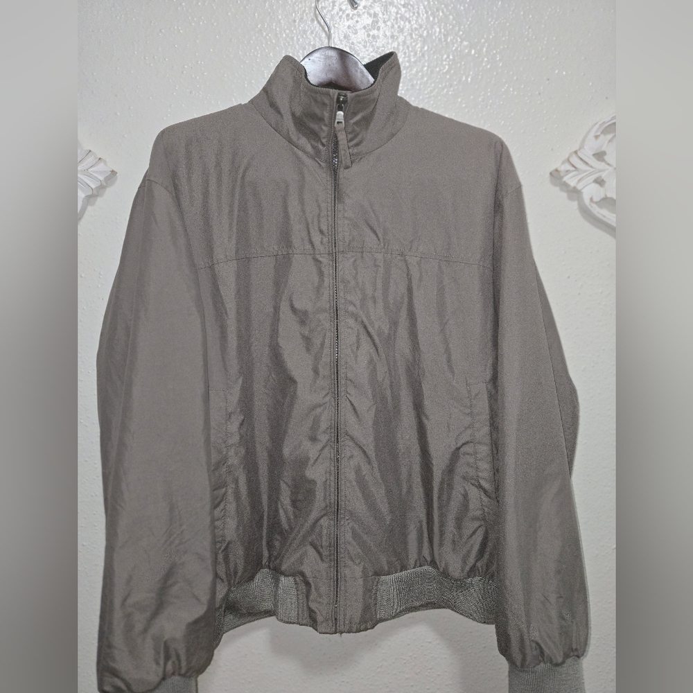 LIZ CLAIBORNE Outerwear Rain Resistant Zip Jacket Size L Solid Tan Microfiber